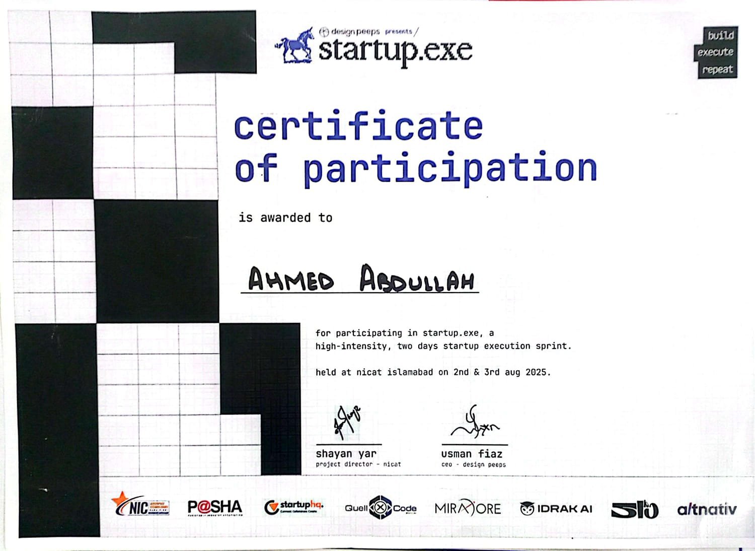 startup.exe certificate of participation